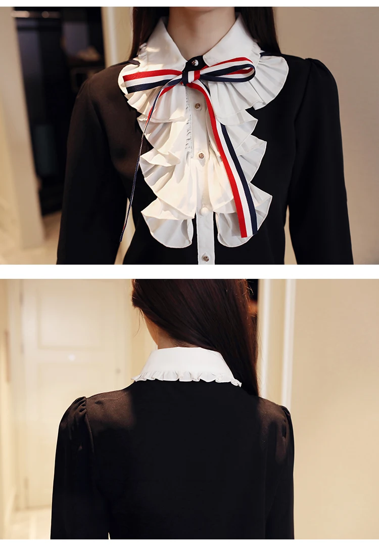 Модная элегантная шифоновая блузка с бантом женская рубашка длинным рукавом