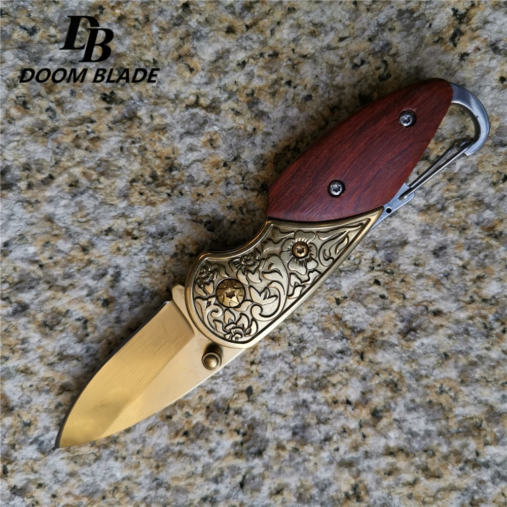 gold 135 мм(5,3 '') 58HRC складной нож Karambit тактические спасательные карманные ножи деревянная ручка коготь из Нержавеющей Стали походный охотничий нож - Цвет: gold