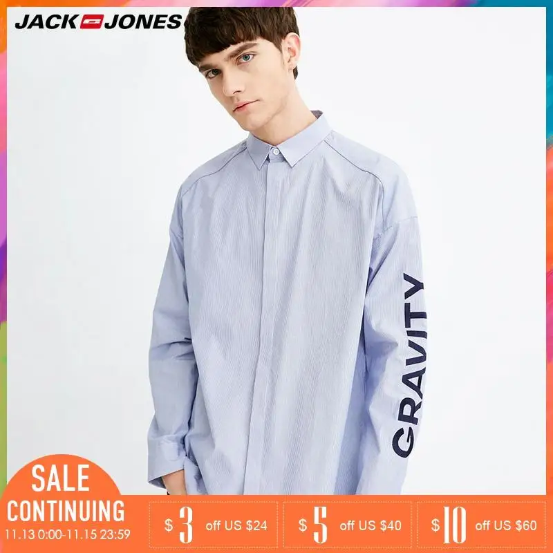 Jack Jones 2019 Весна и лето мужские рубашки 100% хлопок с длинным рукавом вышитые на
