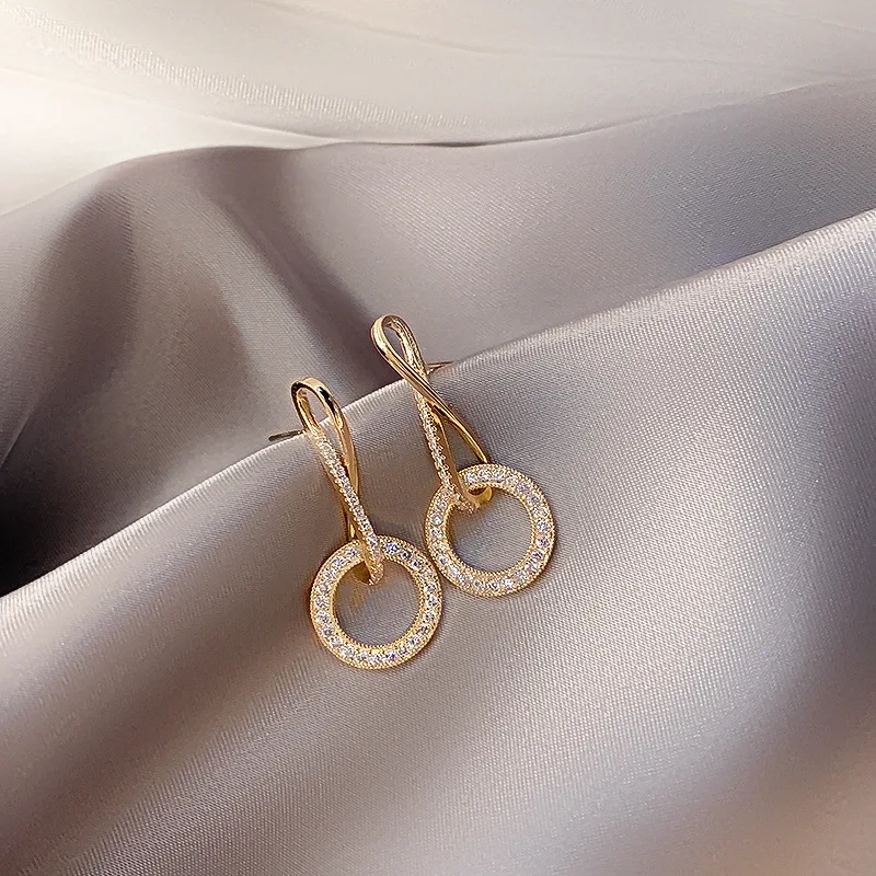 

New Female Korean Simple Exquisite Zircon Circle Dangle Earrings Temperament Fashion Girl Women Jewelry Accessories