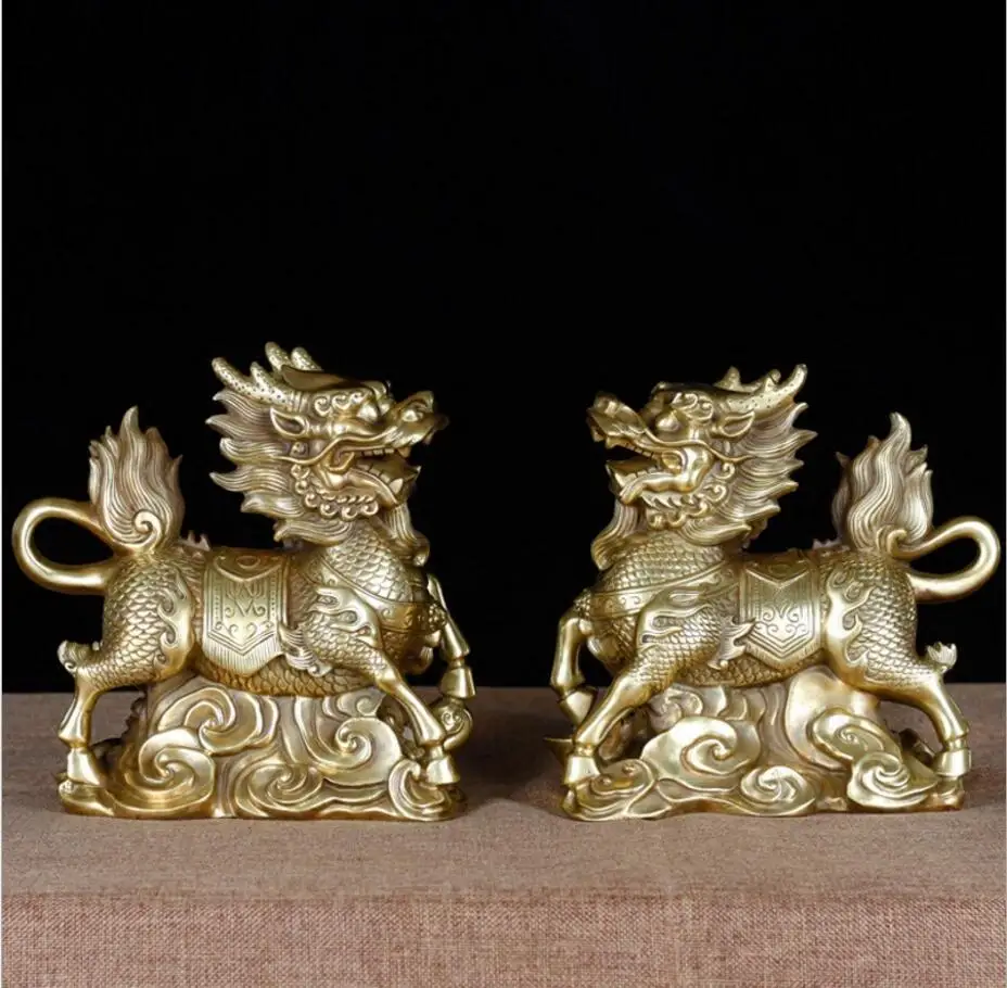 Медная статуя пара высококачественных медных украшений Qilin|Статуи и скульптуры| |