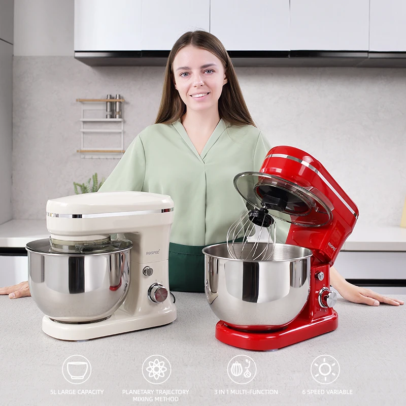 Миксер ROSPEC на подставке 5 л миска из нержавеющей стали 6 скоростей кухонный