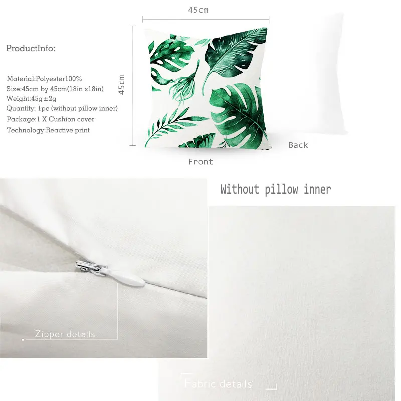 

Summer Tropical Plants Cushion Cover Green leaves Printing Decorative Pillowcase Polyester Tropical Plants Throw Pillow Case