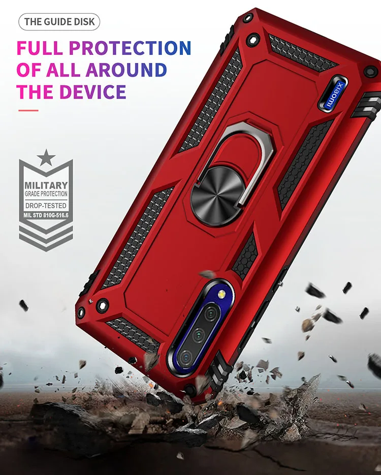 

Luxury Shockproof Armor Case For Xiaomi Redmi Note 7 Bumepr Case Cover On Xiaomi Mi A3 9 Lite CC9e K20 Pro Metal Ring Phone Case