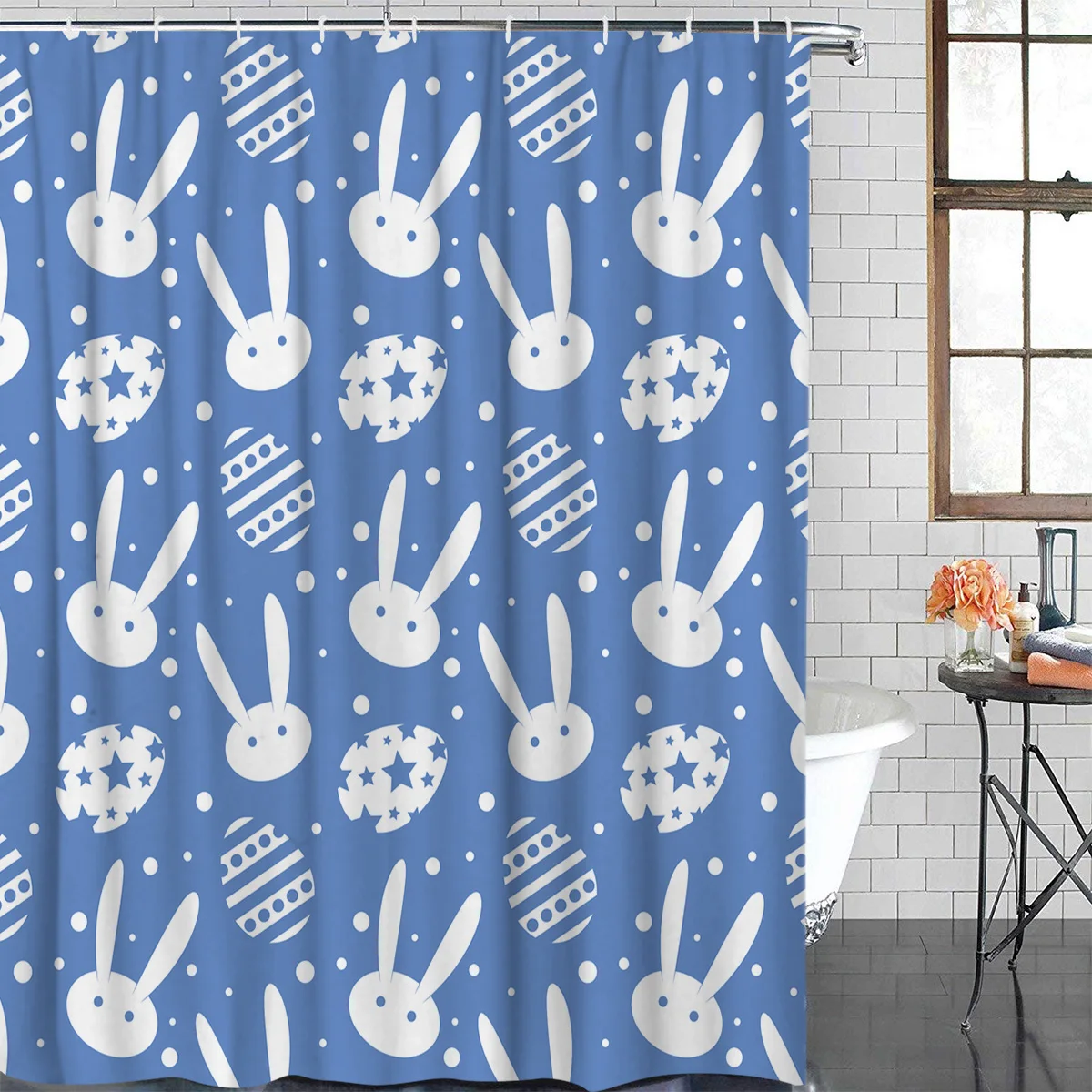 Голубая Пасхальная тема Пасхальный кролик и яйцо узор для ванной занавеска s