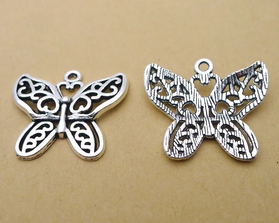 

Charm for making jewelry 5pcs 30x26mm antique silver color Butterfly charms