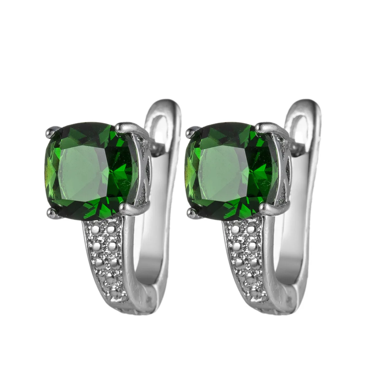 

Hh Emerald Green Cubic Zirconia Square Stud Earrings for Women Fashion Silver Plated Wedding Accessories Sparking Bride Earring