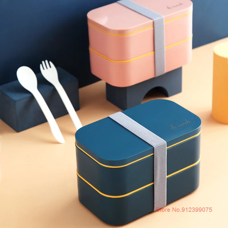 

Customizable Logo Japanese Style Double-layer Microwave Plastic Lunch Box Large Capacity Portable Bento Box Kids School Lunchbox