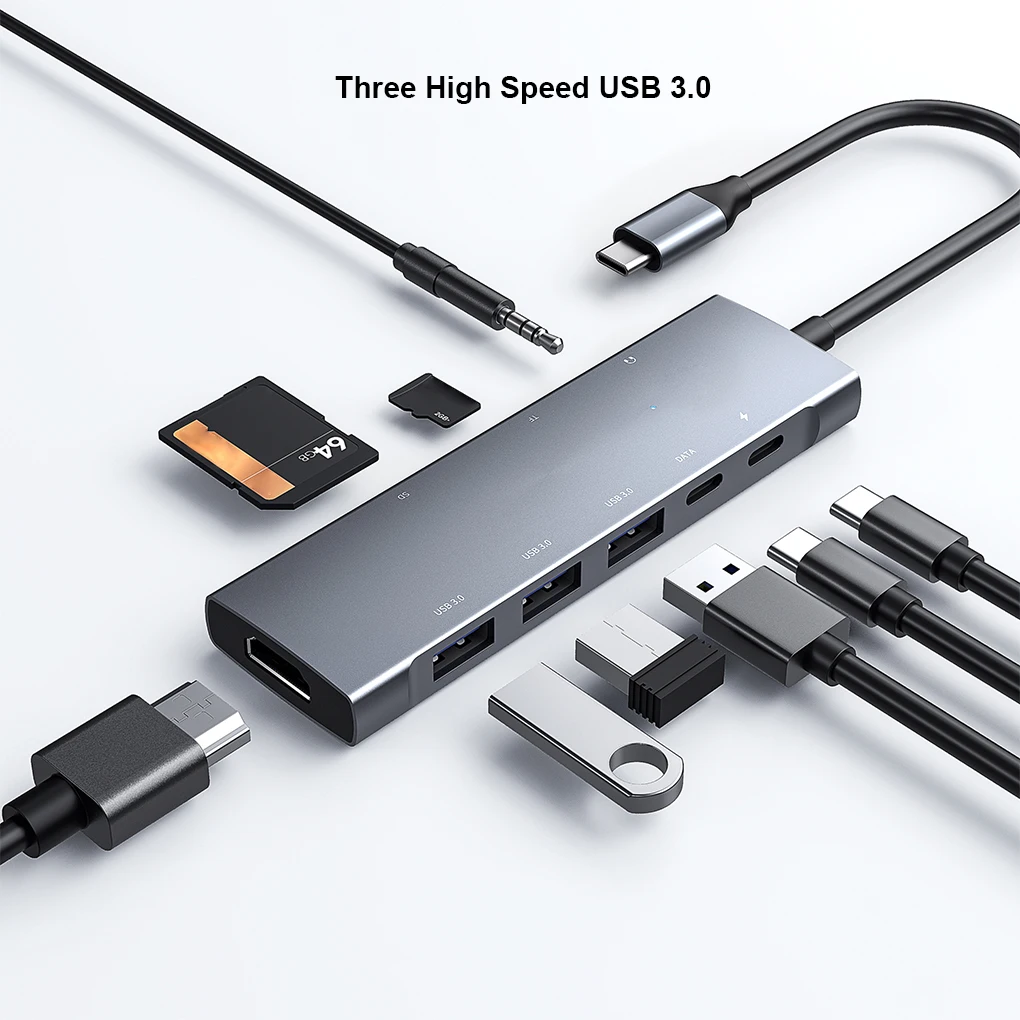 

Разветвитель 9 в 1, USB 3,0 Тип C, 4K, 3,5 мм