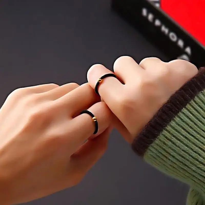 Красные черные веревочные парные счастливые перстни из бисера Vanlentine's Beads