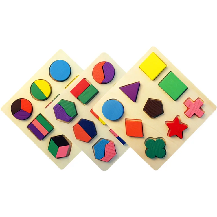 

Children geometric shape cognitive educational toys colorful 3D wooden puzzle Kids early learning educational montessori toys