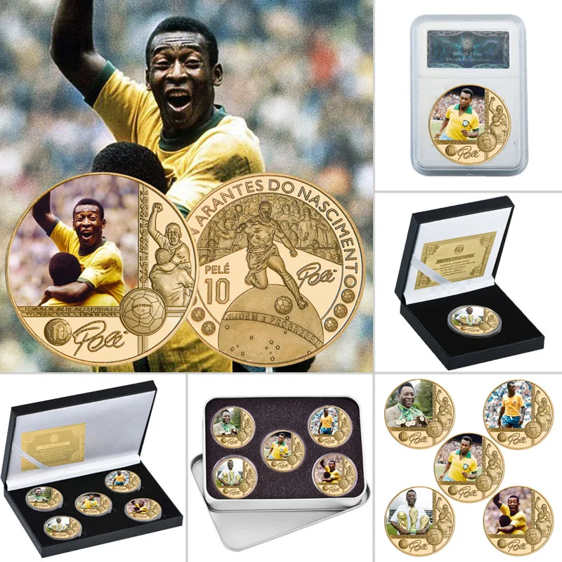 Позолоченная памятная монета Король футбола Набор монет с держателем для