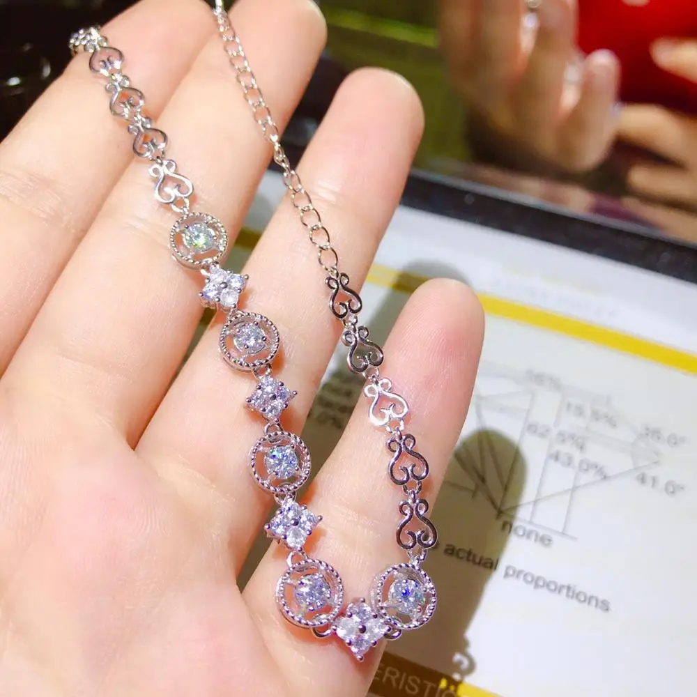 Kkmall магазин Круглый Серебряный Браслет Moissanite 3 5x3 5 мм роскошный браслет серебро 925