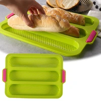 long loaf baking tray food grade silicone 3 loaf non stick perforated baguette pan baking mold for french bread breadstick