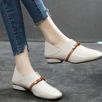 2020 spring and autumn casual womens shoes square heel round toe slip on fashion shallow breathable low 1cm 3cm british style