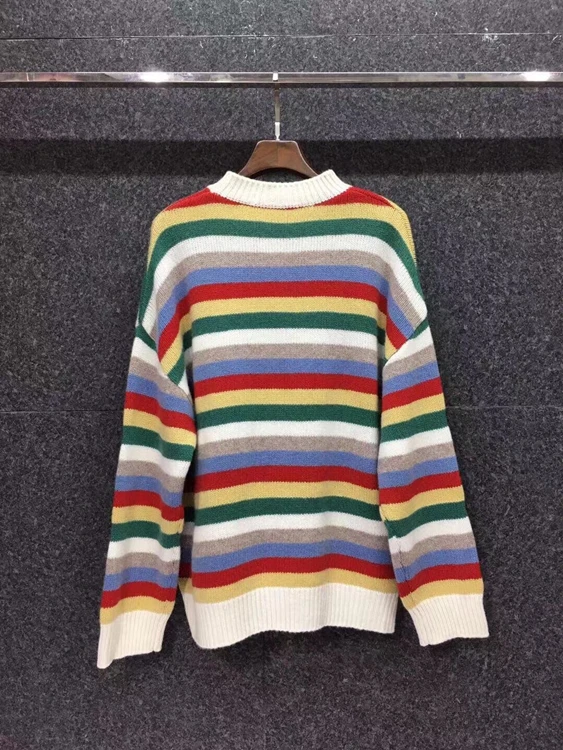 

2020 autumn/winter new fashion women's round neck color striped decorative long-sleeved sweater 1218