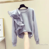 ruffled stitching hoodies women 2021 spring and autumn new loose korean style student crew neck pullover sweatshirt female top