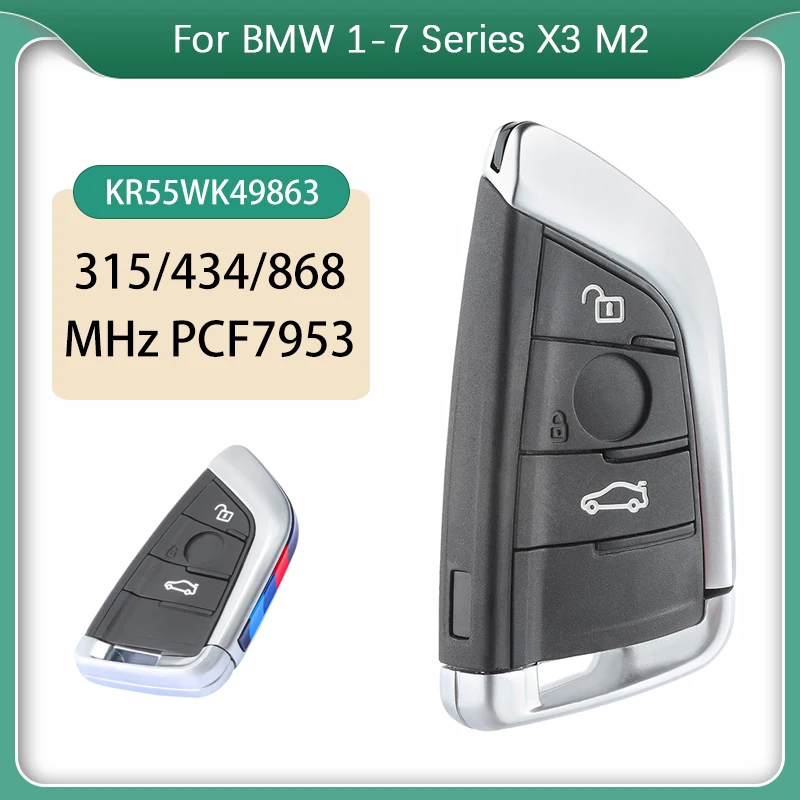 

Умный пульт дистанционного управления CN006095 с 3 кнопками для BMW 1-7 серии X3 M2 с чипом PCF7953 315 МГц 434/868 МГц CAS4 + Фем KR55WK49863