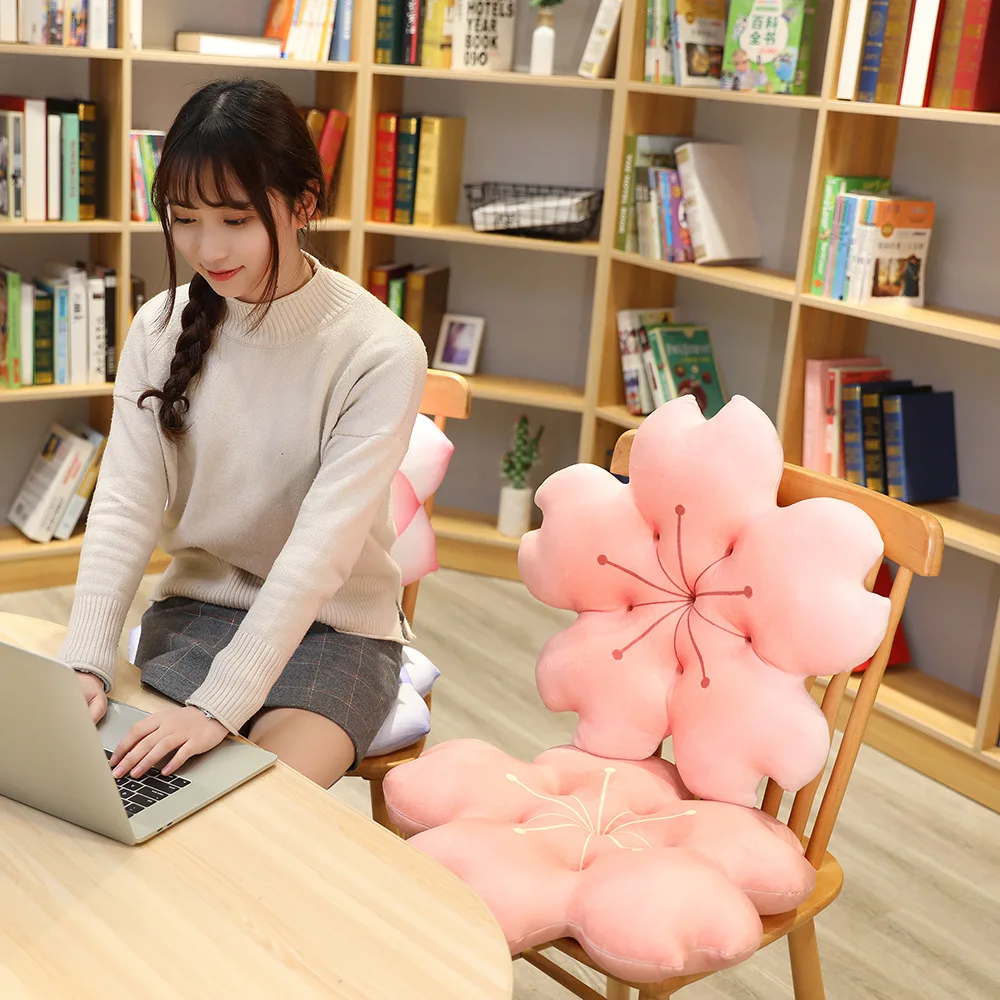 38/48cm Kawaii morbido simulato rotondo fiore pianta cuscini sedile carino rosa Sakura a forma di peluche cuscino decorazioni per la casa due gemme
