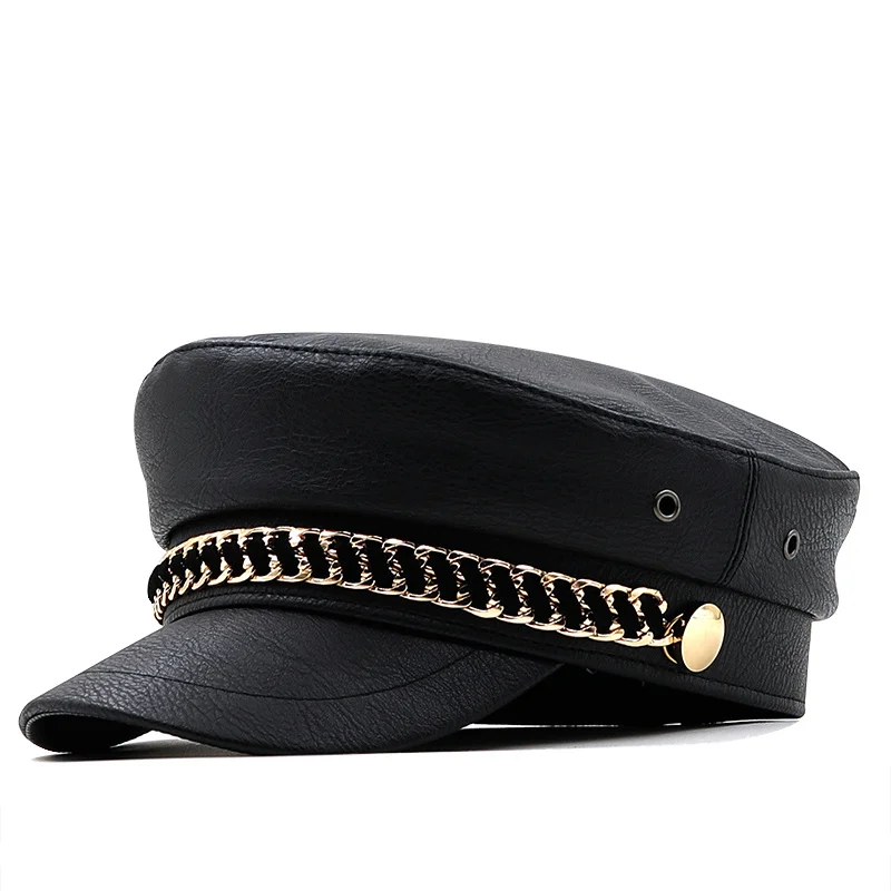 

New Trend Winter Hats For Women French Style Pu Baker's Boy Hat New Cool Women Baseball Cap Black Visor Hat Gorras Casquette