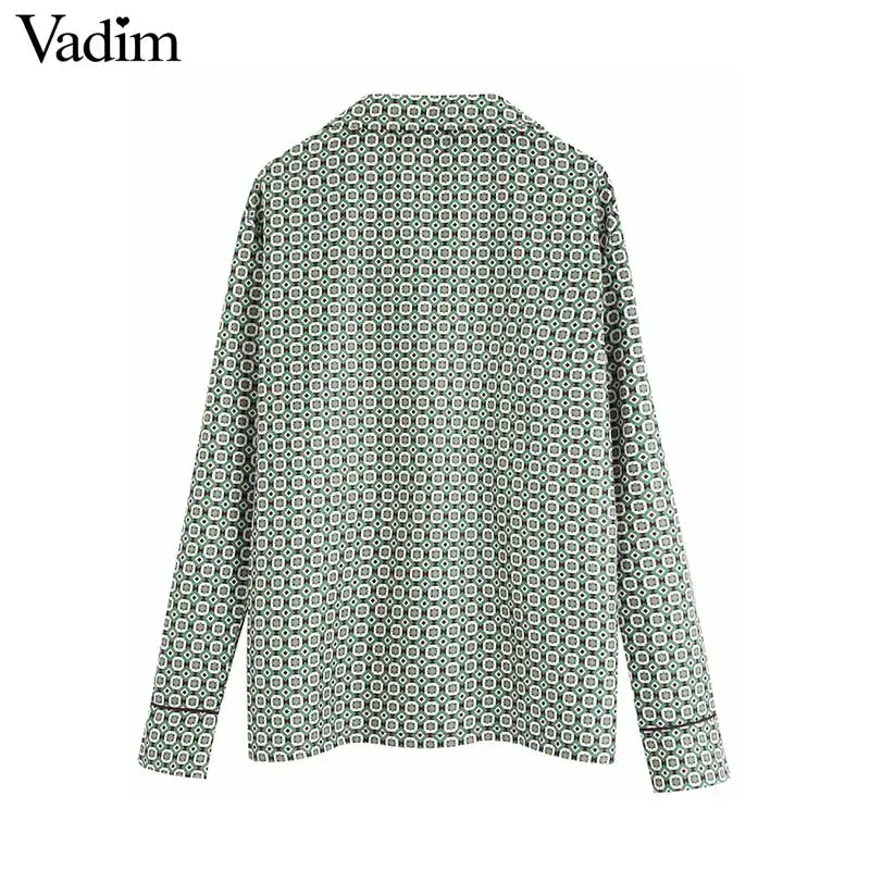 Vadim Женская шикарная двубортная блузка с принтом Алмазная пуговица длинным