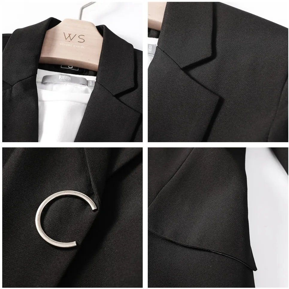

Lauri Laki Black White Office Wear Blazer Women Plus Size Formal Solid Elegant Blazer Jacket Autumn Spring Vintage Outwear