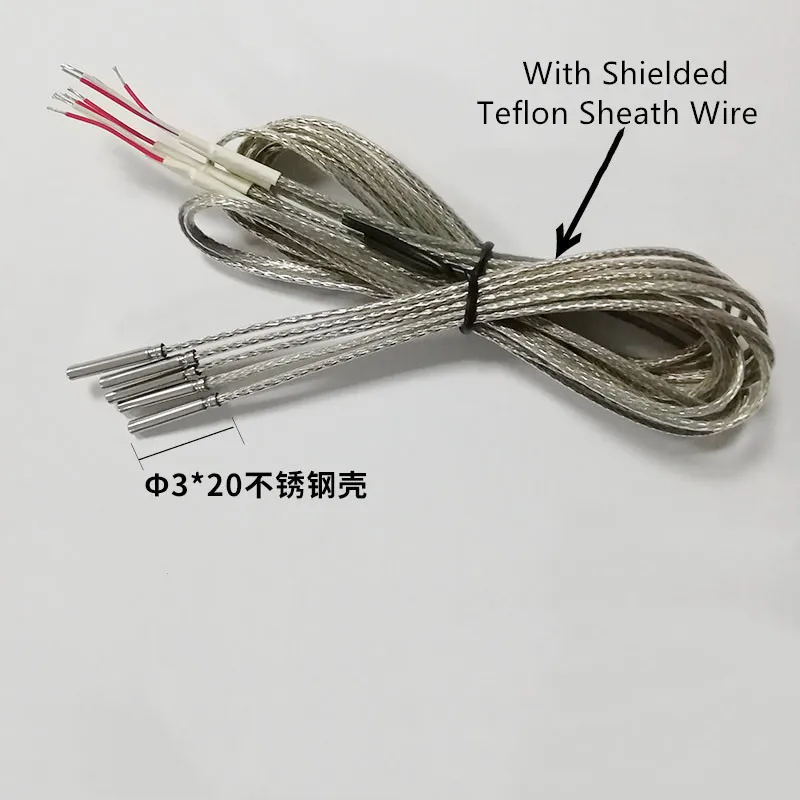 

2pcs PT100 PT1000 RTD Platinum Resistance Sensor 2 Wires Thermocouple Φ3*20mm Probe With PTFE Shield Cable Temperature Sensor