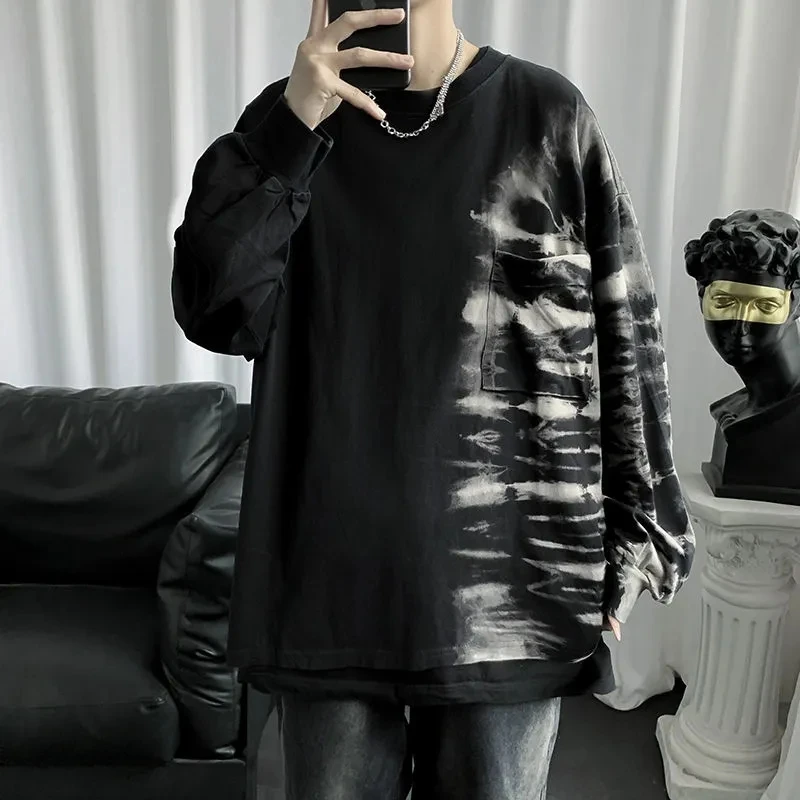

version of the high street Harajuku casual garbage punk sports sweater Y2K dark tie-dye gradient warmth round neck sweater loose