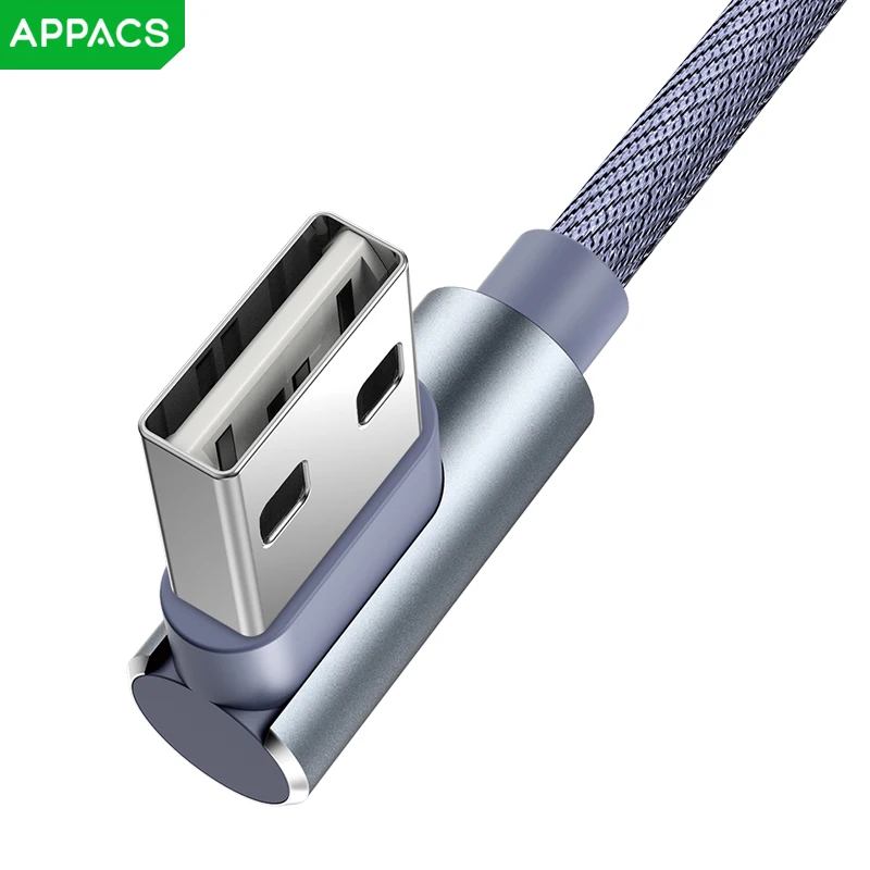 Кабель Micro USB APPACS 90 градусов 2 4 А плетеный кабель для быстрой зарядки и передачи