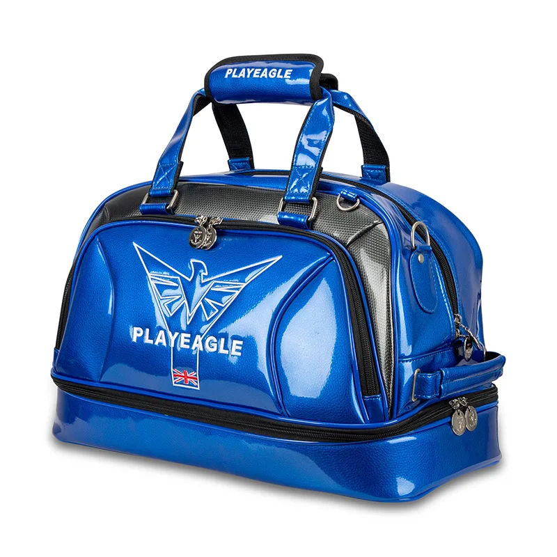 PLAYEAGLE Waterpoof PU Leather Golf Clothing Bag For Men Large Capacity Golf Boston Bag Travel Bags With Shoes Pocket