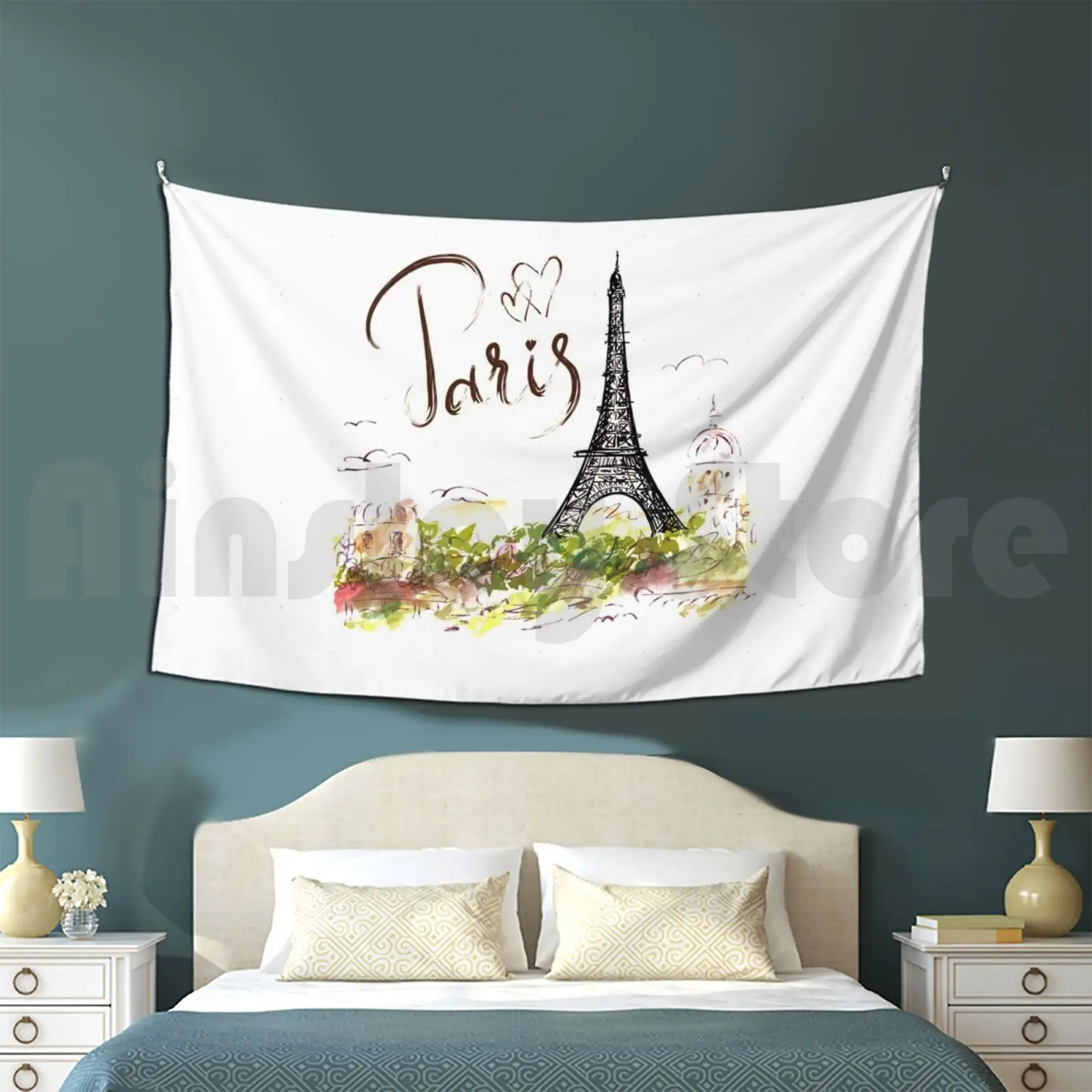 

Eiffel Tower Tapestry Living Room Bedroom Paris France Watch Covers Cups Blouses Vinyls Decorative Fabrics Sees