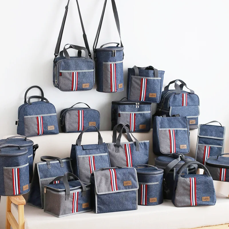 

Insulated bento bag shoulder strap insulated bag Oxford cloth aluminum film stripe refrigerated bag