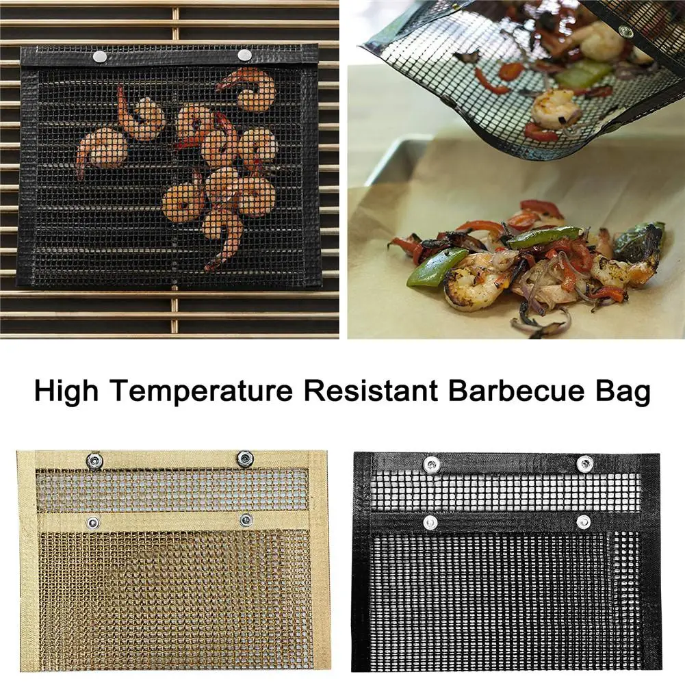 non stick grilling mesh bag reusable bbq net bake bag high temperature resistant barbecue bag for electric gas charcoal grill free global shipping