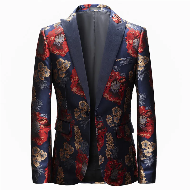 

Luxury Retro Business Floral Printed Jacket One Buttom Lapel Slim Fit Blazer Casual Party Banquet Hombre Blazers