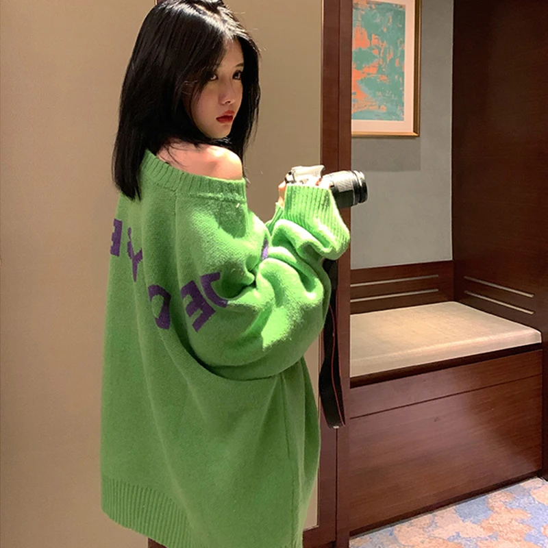 Зеленый серый женский пуловер с милым медведем свитер 2020 милыми мультяшными