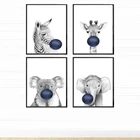 Забавный Жираф коала обдува синий пузыри настенные Арт холст картины детская Плакаты и принты настенные картины для малышей и детей постарше номер Декор