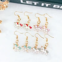 1pair kawaii flatback alloy unicorn drop earrings multicolor alloy animal earrings jewelry for children and woman