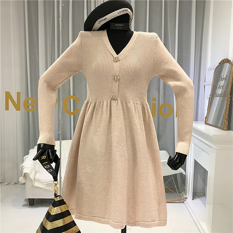 ALPHALMODA 2019 зимнее новое модное винтажное трикотажное платье трапециевидной формы