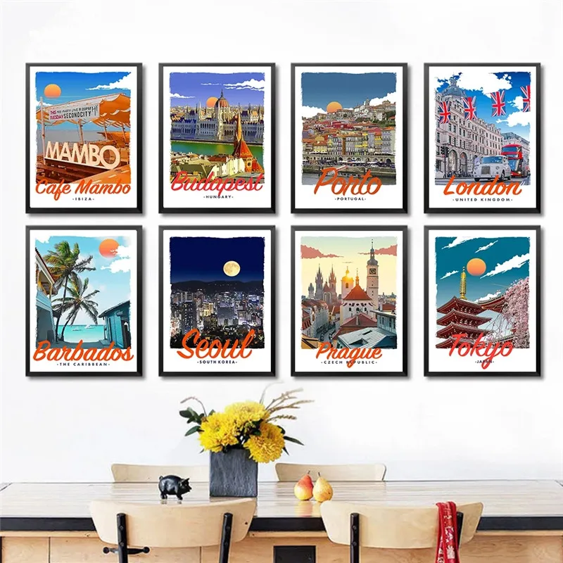 

Vintage Style Travel Nordic Posters Italy Rome Cuba London Hawaii Canvas Paintings Wall Art Print Pictures Interior Home Decor