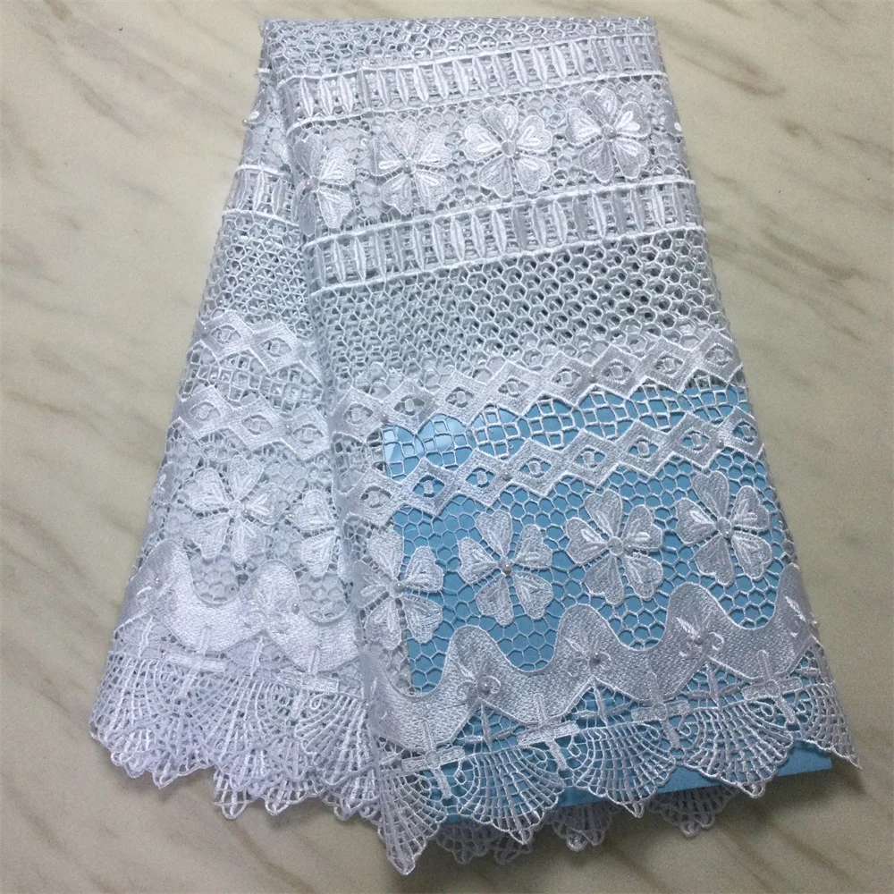 

Beaded Lace Fabric Guipure Lace Fabric 2021 Newest Nigerian Lace Water Souble Embroidered African Lace Cord Lace For Party Dress