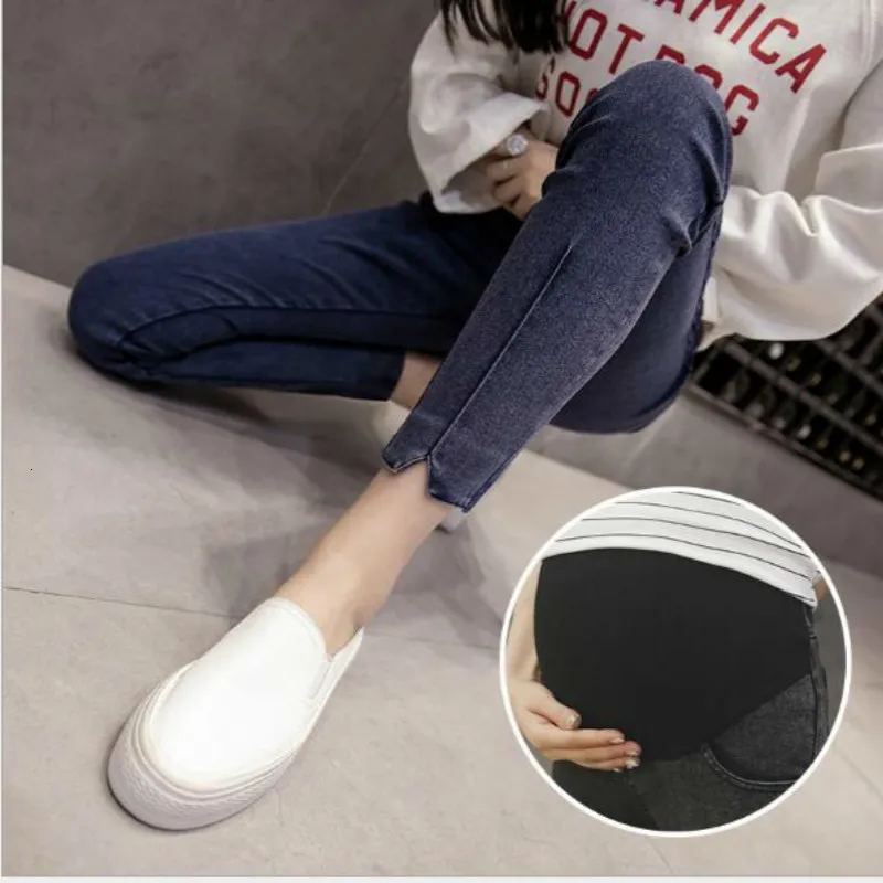 Брюки для беременных женщин одежда эластичная талия брюшные джинсы эластичные