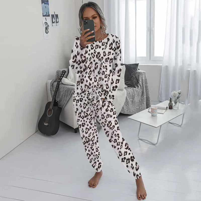 

Autumn Pajama Set Women Leopard Women's Pajamas Set 2020 NEW Homewear Home Suit Pajama Suit Long Sleeve Nightgown Women Pajamas