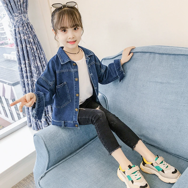 Детская джинсовая куртка для девочек детская хлопковая однотонная Джинсовая