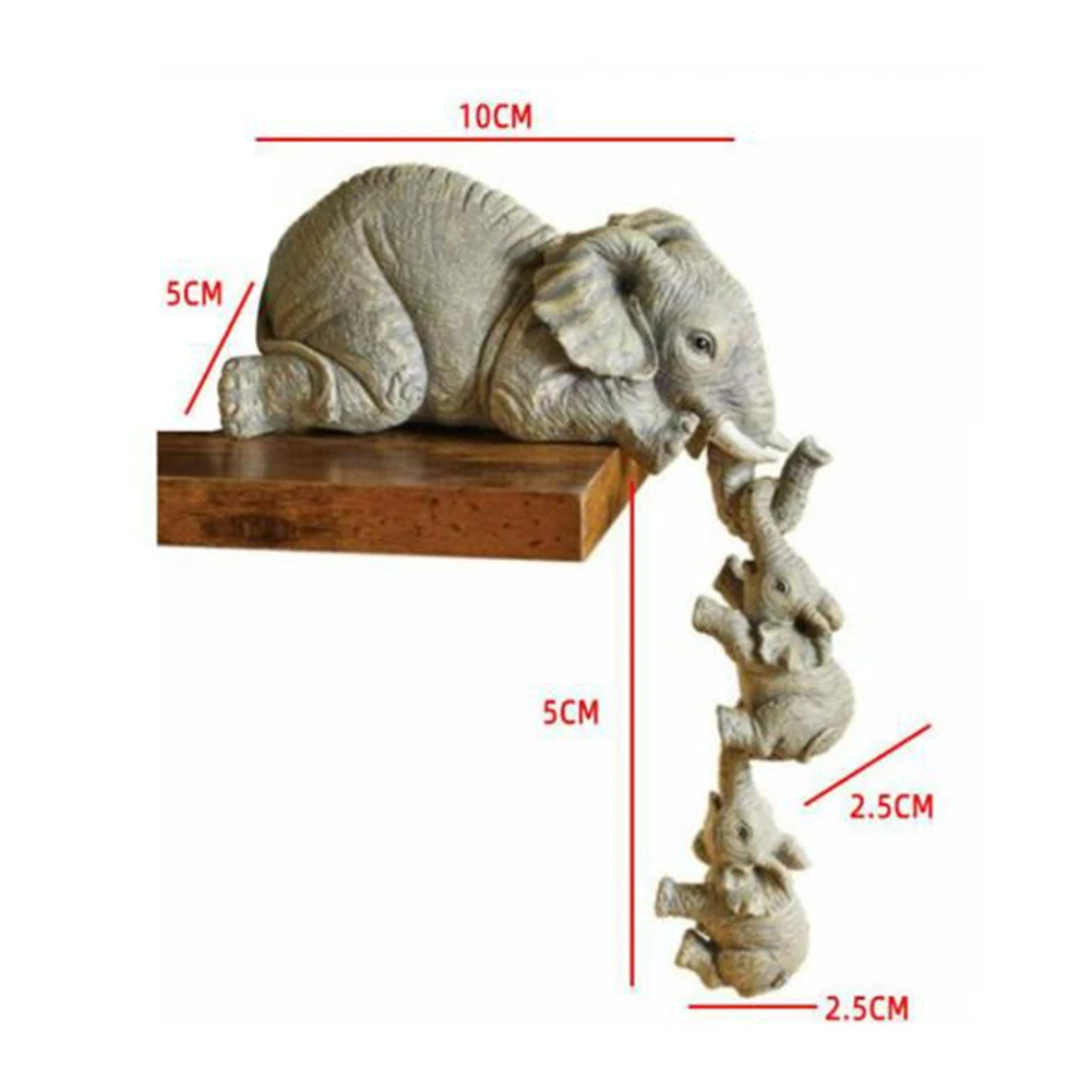 

Elephant Resin Ornaments Three-piece Decorations, 3 Elephant Mothers and Two Babies Hanging on The Edge of Handicraft Statues