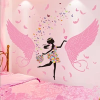 shijuehezi cartoon fairy girl wall stickers diy feather wings wall decals for kids rooms baby bedroom nursery home decoration