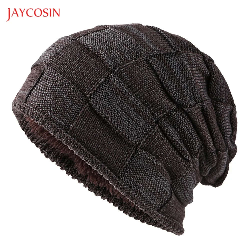 Joycosin Women Men Warm Baggy Weave Caps Crochet Winter Fluff Inside Beanie Knitted Solid Color Skull Hat | Аксессуары для одежды