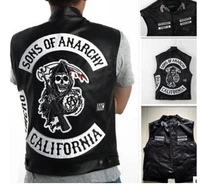 2020 new motorcycle leather vest men son of anarchy spring new fashion punk sleeveless jacket v neck plus size waistcoats