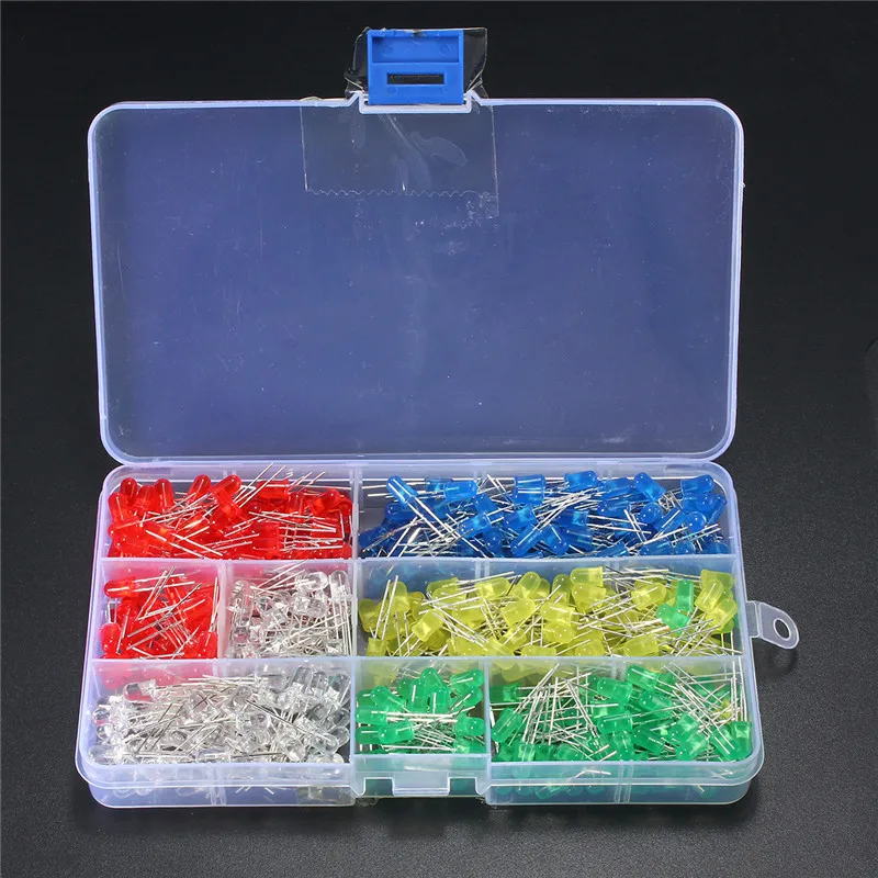 500Pcs/lot 5mm LED Diode Light Assorted Set Red Green Blue Yellow White Round Emitting Diodes DIY Kit | Лампы и освещение
