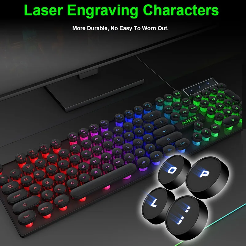 imice ak800 wired usb keyboard round punk keycaps gaming keyboard mechanical felling keyboard for e sport notebook desktop pc free global shipping
