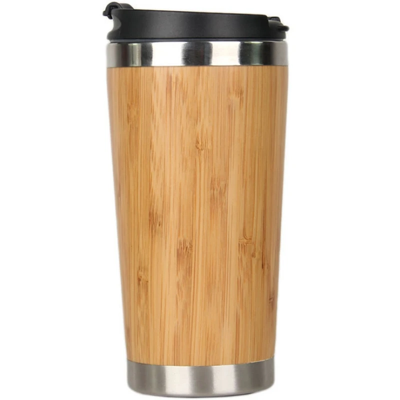 

450Ml Bamboo Coffee Cup Stainless Steel Coffee Travel Mug With Leak-Proof Cover Insulated Coffee Accompanying Cup Reusable Woode